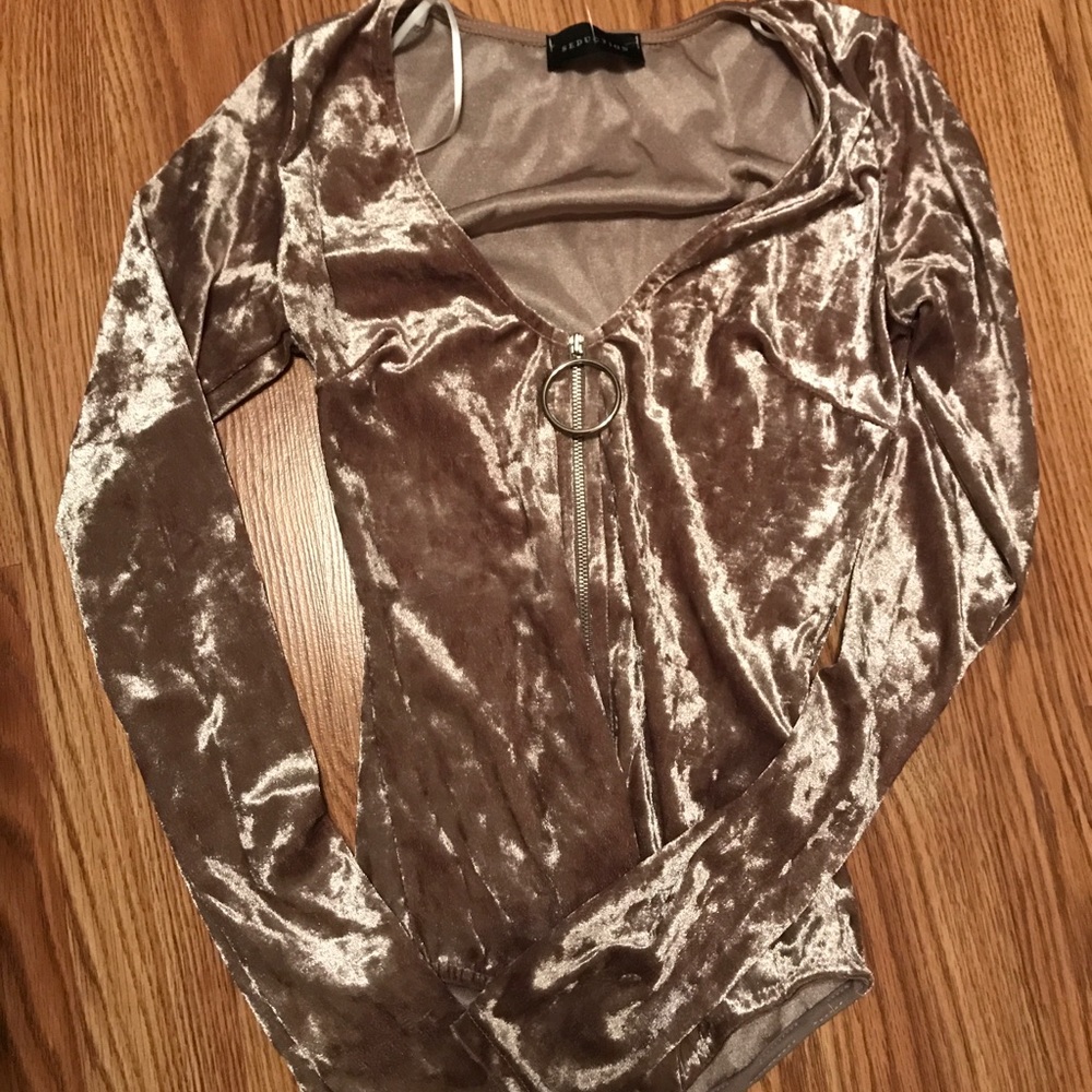 SUEDE BODYSUIT ZIP UP SIZE SMALL